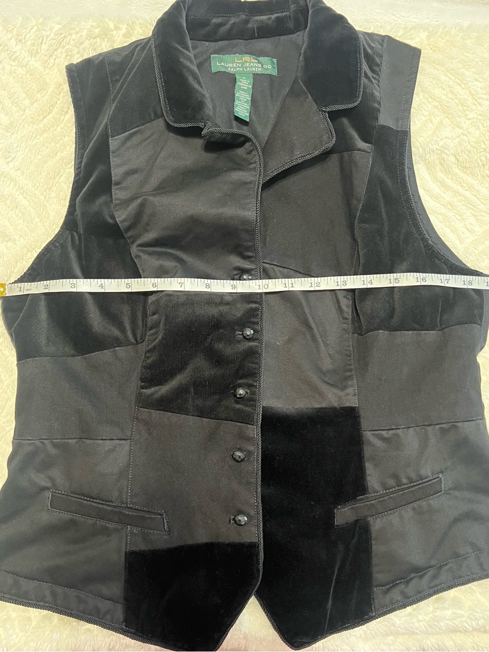 Ralph Lauren Jeans Co Black Patchwork Velvet Tailored Vest Size L Y2K - Picture 5 of 8